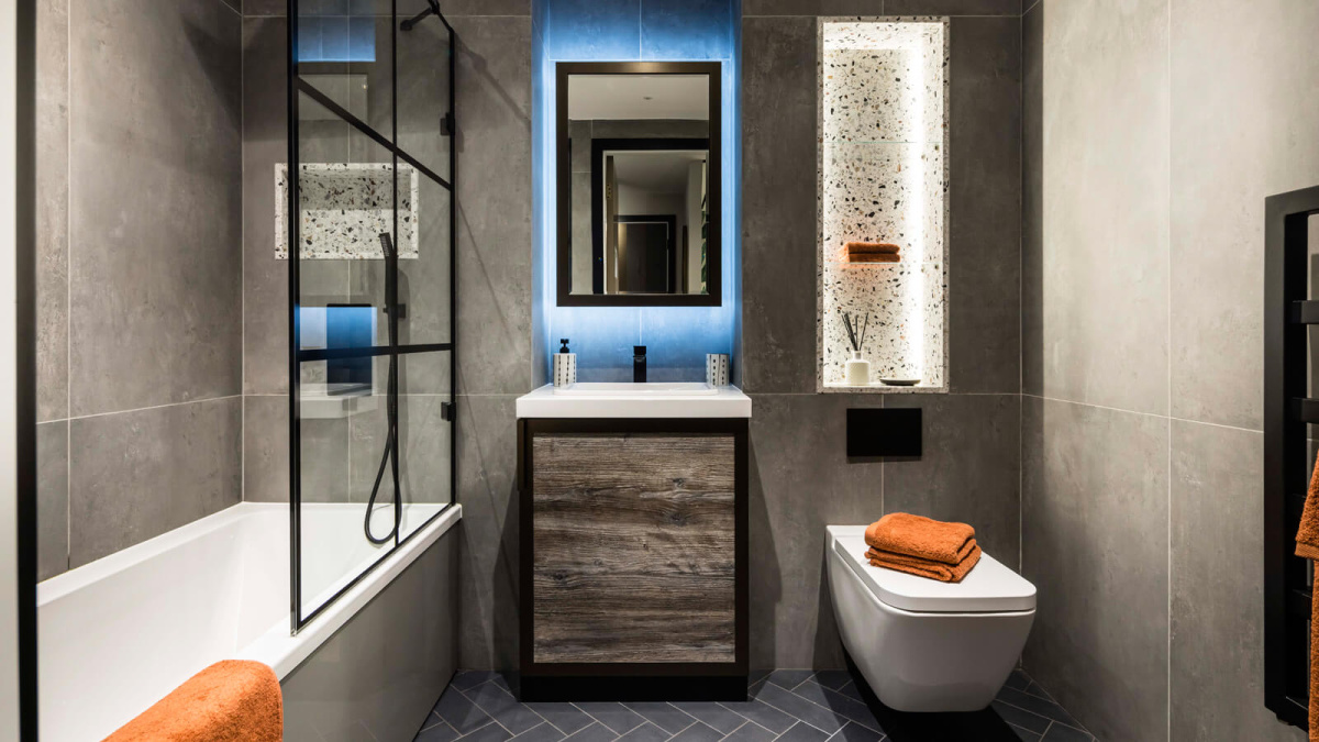 Bathroom at 212 The Stage, ©Galliard Homes.