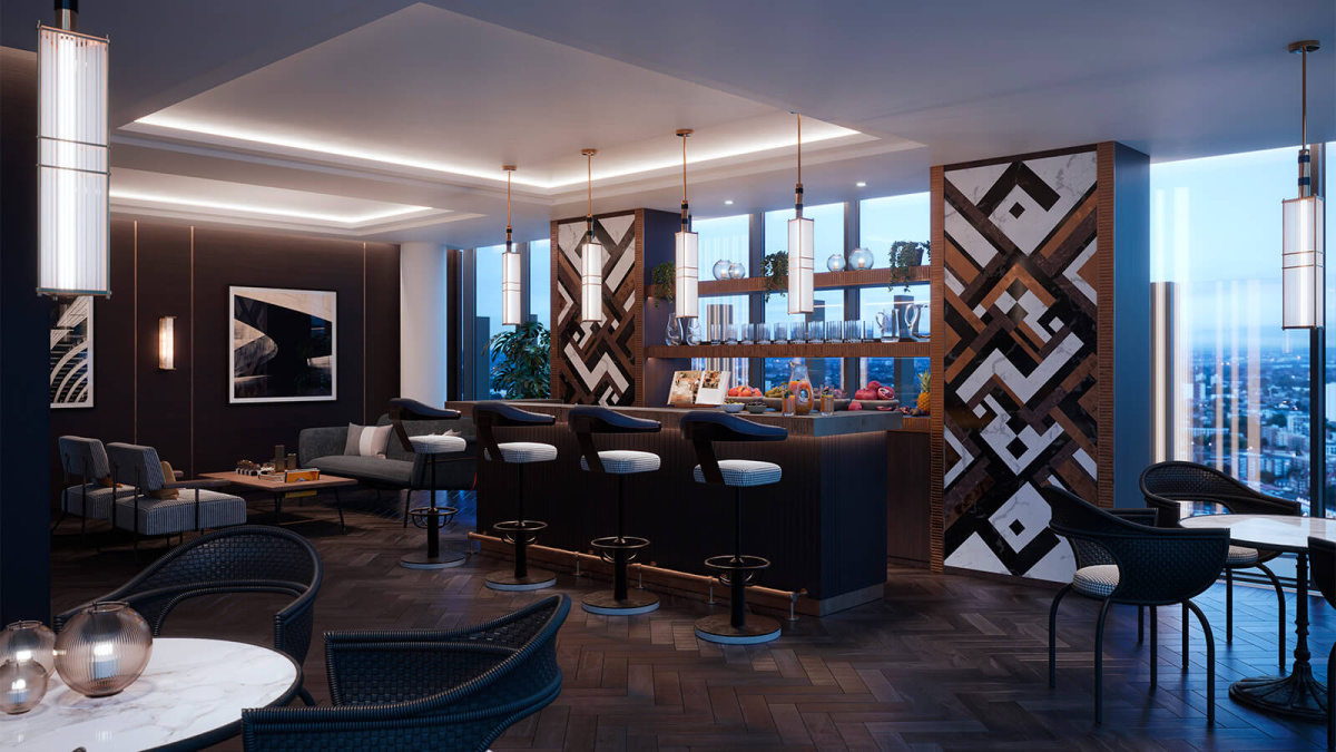 Residents’ Sky Lounge at The Stage, computer generated image intended for illustrative purposes only, ©Galliard Homes.