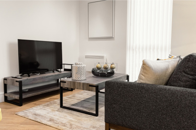 Open-plan living, kitchen and dining area at a Timber Yard apartment, ©Galliard Homes. Open-plan living, kitchen and dining area at a Timber Yard apartment, ©Galliard Homes.