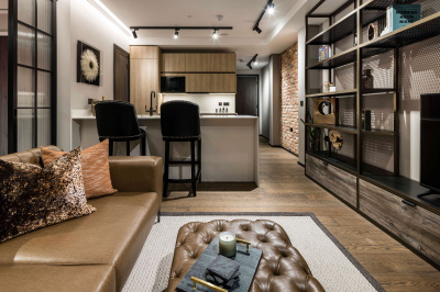 Open-plan kitchen, living and dining area at The Stage ©Galliard Homes. Open-plan kitchen, living and dining area at The Stage ©Galliard Homes.