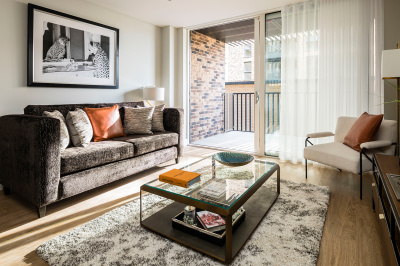 Living area at a Wimbledon Grounds apartment, ©Galliard Homes