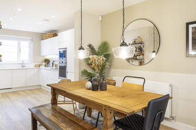 Open-plan kitchen, living and dining area at Brooks Dye Works, ©Acorn Property Group. Open-plan kitchen, living and dining area at Brooks Dye Works, ©Acorn Property Group.