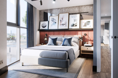 Bedroom at Tower Bridge Road; computer generated image intended for illustrative purposes only, ©Acorn Property Group. Bedroom at Tower Bridge Road; computer generated image intended for illustrative purposes only, ©Acorn Property Group.