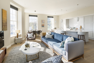 Open-plan kitchen, living and dining room in apartment F3 at Hope House, ©Acorn Property Group. Open-plan kitchen, living and dining room in apartment F3 at Hope House, ©Acorn Property Group.