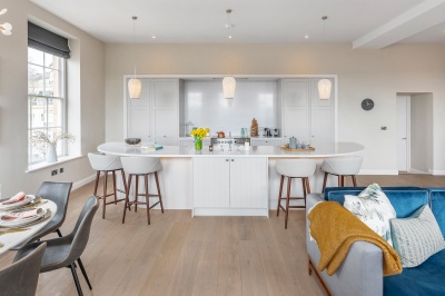 Open-plan kitchen, living and dining room in apartment F3 at Hope House, ©Acorn Property Group. Open-plan kitchen, living and dining room in apartment F3 at Hope House, ©Acorn Property Group.