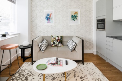 Kitchen and living area in a Galliard Homes showroom, ©Galliard Homes. Kitchen and living area in a Galliard Homes showroom, ©Galliard Homes.
