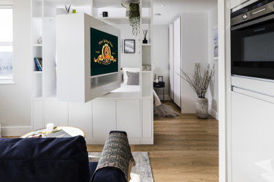 Open-plan kitchen, living and dining area in a Galliard Homes showroom, ©Galliard Homes. Open-plan kitchen, living and dining area in a Galliard Homes showroom, ©Galliard Homes.
