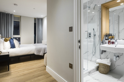 Bedroom at a Wimbledon Grounds apartment, ©Galliard Homes. Bedroom at a Wimbledon Grounds apartment, ©Galliard Homes.