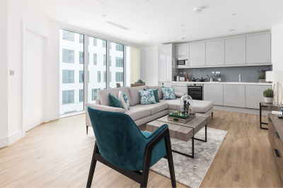 A typical open plan kitchen area at a Galliard Homes show apartment, ©Galliard Homes. A typical open plan kitchen area at a Galliard Homes show apartment, ©Galliard Homes.
