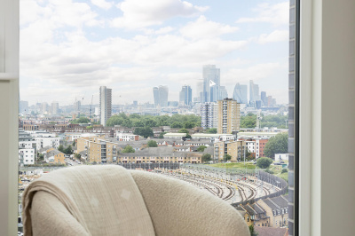 Bedroom view of The City at Neptune Wharf ©Galliard Homes. Bedroom view of The City at Neptune Wharf ©Galliard Homes.