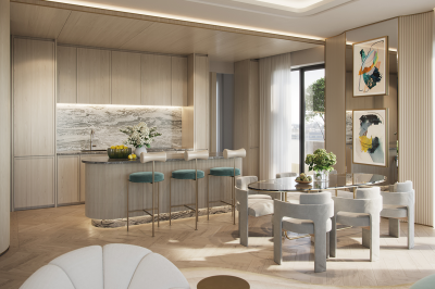 Living area in a penthouse apartment at TCRW SOHO; computer generated image intended for illustrative purposes only, ©Galliard Homes. Living area in a penthouse apartment at TCRW SOHO; computer generated image intended for illustrative purposes only, ©Galliard Homes.