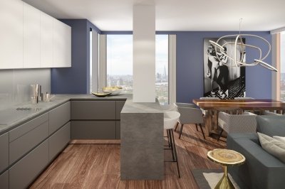 Open-plan kitchen, living and dining area at Harbour Central, computer generated image intended for illustrative purposes only, ©Galliard Homes. Open-plan kitchen, living and dining area at Harbour Central, computer generated image intended for illustrative purposes only, ©Galliard Homes.