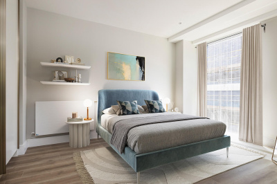 Bedroom in a Park Avenue Place apartment, computer generated image intended for illustrative use only, ©Galliard Homes. Bedroom in a Park Avenue Place apartment, computer generated image intended for illustrative use only, ©Galliard Homes.