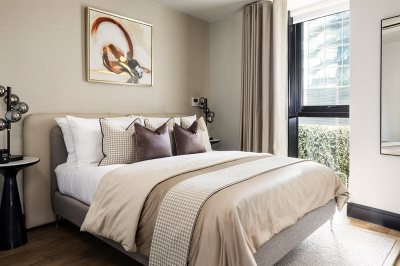 Bedroom at an Arena Quayside duplex apartment, ©Galliard Homes.
