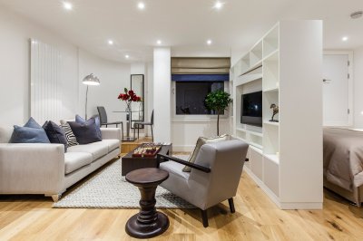 Living area in a Galliard Homes studio apartment, ©Galliard Homes. Living area in a Galliard Homes studio apartment, ©Galliard Homes.