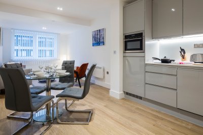 Open-plan kitchen, living and dining area in a typical Galliard apartment, ©Galliard Homes. Open-plan kitchen, living and dining area in a typical Galliard apartment, ©Galliard Homes.