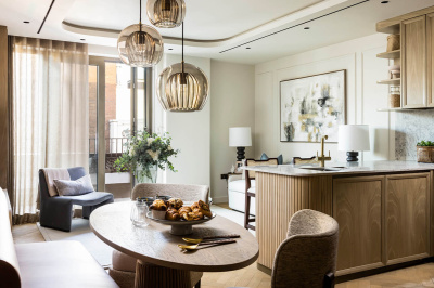 Kitchen, living and dining area at this TCRW SOHO penthouse ©Galliard Homes.