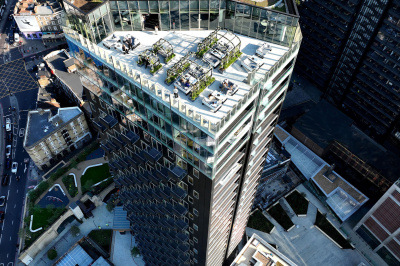 32nd-floor Sky Terrace at The Stage, ©Galliard Homes. 32nd-floor Sky Terrace at The Stage, ©Galliard Homes.