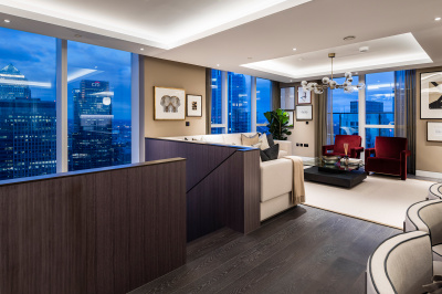 Open-plan living, kitchen and dining area at a Harbour Central duplex penthouse, ©Galliard Homes. Open-plan living, kitchen and dining area at a Harbour Central duplex penthouse, ©Galliard Homes.