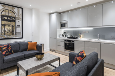 Open-plan kitchen and living area at Westgate House, ©Galliard Homes. Open-plan kitchen and living area at Westgate House, ©Galliard Homes.