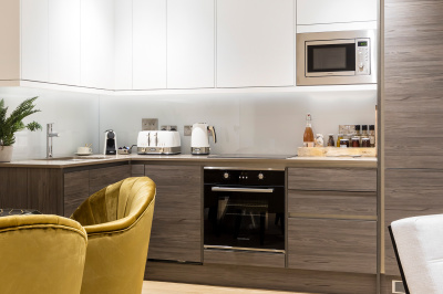 Kitchen area in a Galliard Homes show apartment, ©Galliard Homes. Kitchen area in a Galliard Homes show apartment, ©Galliard Homes.