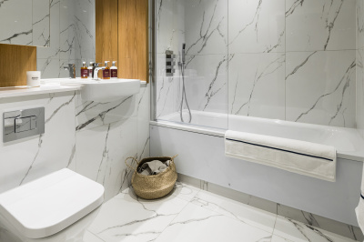 Bathroom at a Wimbledon Grounds apartment, ©Galliard Homes.
