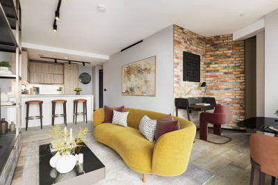 Open-plan living / dining room and kitchen at Apartment 608 The Stage, furniture superimposed for illustrative purposes only, ©Galliard Homes. Open-plan living / dining room and kitchen at Apartment 608 The Stage, furniture superimposed for illustrative purposes only, ©Galliard Homes.