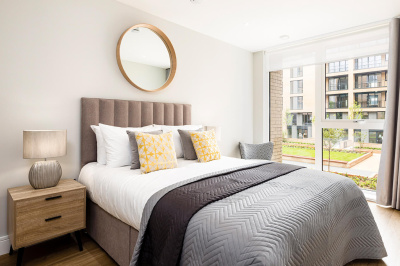Bedroom at a Wimbledon Grounds duplex ©Galliard Homes. Bedroom at a Wimbledon Grounds duplex ©Galliard Homes.