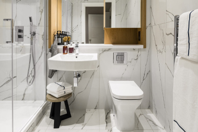 Shower room at a Wimbledon Grounds apartment ©Galliard Homes. Shower room at a Wimbledon Grounds apartment ©Galliard Homes.