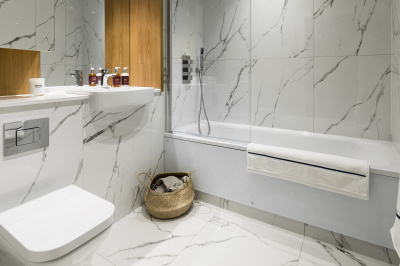 Bathroom at a Wimbledon Grounds apartment, ©Galliard Homes. Bathroom at a Wimbledon Grounds apartment, ©Galliard Homes.
