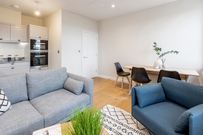 Open-plan kitchen, living and dining area at Hope House, ©Acorn Property Group. Open-plan kitchen, living and dining area at Hope House, ©Acorn Property Group.