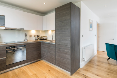 Kitchen area at Crescent House, ©Galliard Homes.