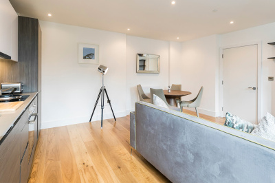 Open-plan kitchen, living and dining area, ©Galliard Homes.