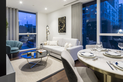 Living area at Harbour Central, ©Galliard Homes. Living area at Harbour Central, ©Galliard Homes.