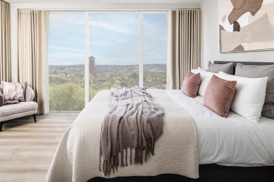 Bedroom at Neptune Wharf ©Galliard Homes. Bedroom at Neptune Wharf ©Galliard Homes.