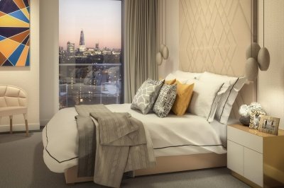 Bedroom at Harbour Central, computer generated image intended for illustrative purposes only, ©Galliard Homes. Bedroom at Harbour Central, computer generated image intended for illustrative purposes only, ©Galliard Homes.
