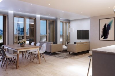 Living and dining area in a Trilogy apartment, computer generated image intended for illustrative purposes only ©Acorn Property Group. Living and dining area in a Trilogy apartment, computer generated image intended for illustrative purposes only ©Acorn Property Group.