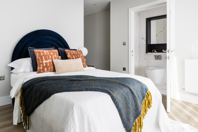 Bedroom at Neptune Wharf ©Galliard Homes. Bedroom at Neptune Wharf ©Galliard Homes.
