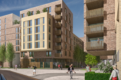 Wimbledon Grounds exterior, computer generated image intended for illustrative purposes only, ©Galliard Homes. Wimbledon Grounds exterior, computer generated image intended for illustrative purposes only, ©Galliard Homes.