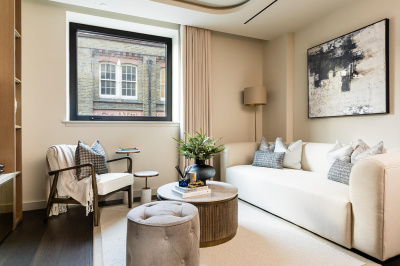 Living area at a TCRW SOHO studio apartment ©Galliard Homes.