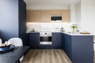 Kitchen area at Neptune Wharf ©Galliard Homes. Kitchen area at Neptune Wharf ©Galliard Homes.