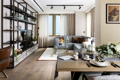 Open-plan living, dining and kitchen at The Stage ©Galliard Homes