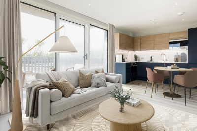 Open-plan living space in a Park Avenue Place apartment, computer generated image intended for illustrative use only, ©Galliard Homes. Open-plan living space in a Park Avenue Place apartment, computer generated image intended for illustrative use only, ©Galliard Homes.