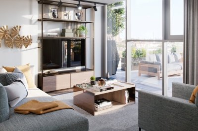 Living area at Tower Bridge Road; computer generated image intended for illustrative purposes only, ©Acorn Property Group. Living area at Tower Bridge Road; computer generated image intended for illustrative purposes only, ©Acorn Property Group.