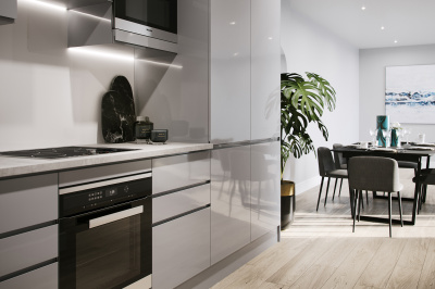 Kitchen at a Galliard Homes show apartment, ©Galliard Homes. Kitchen at a Galliard Homes show apartment, ©Galliard Homes.