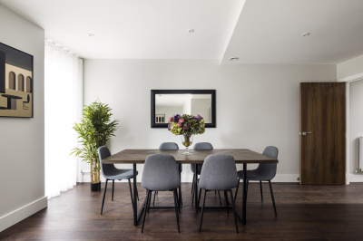 Dining area at an Orchard Wharf Duplex Apartment, ©Galliard Homes. Dining area at an Orchard Wharf Duplex Apartment, ©Galliard Homes.