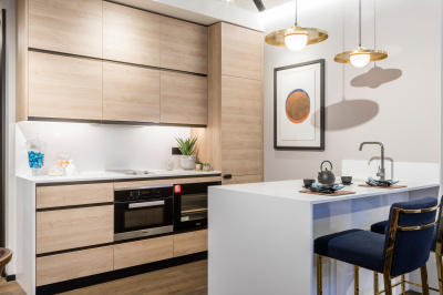 Kitchen area at The Stage; image intended for illustrative purposes only, ©Galliard Homes. Kitchen area at The Stage; image intended for illustrative purposes only, ©Galliard Homes.