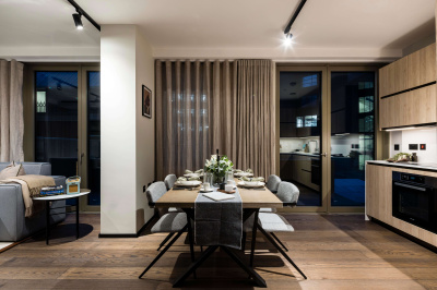 Open-plan kitchen, living and dining area at The Stage ©Galliard Homes. Open-plan kitchen, living and dining area at The Stage ©Galliard Homes.
