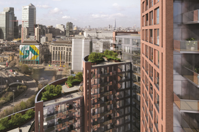 Orchard Wharf exterior, rooftop gardens and Canary Wharf skyline, computer generated image intended for illustrative purposes only, ©Galliard Homes. Orchard Wharf exterior, rooftop gardens and Canary Wharf skyline, computer generated image intended for illustrative purposes only, ©Galliard Homes.
