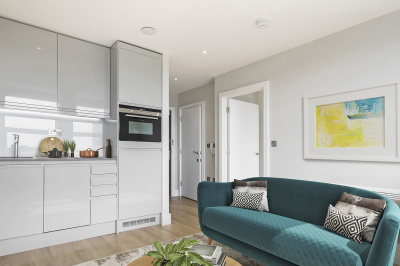 Open-plan kitchen, living and dining area at Rosebery House, computer generated image intended for illustrative purposes only, ©Galliard Homes. Open-plan kitchen, living and dining area at Rosebery House, computer generated image intended for illustrative purposes only, ©Galliard Homes.